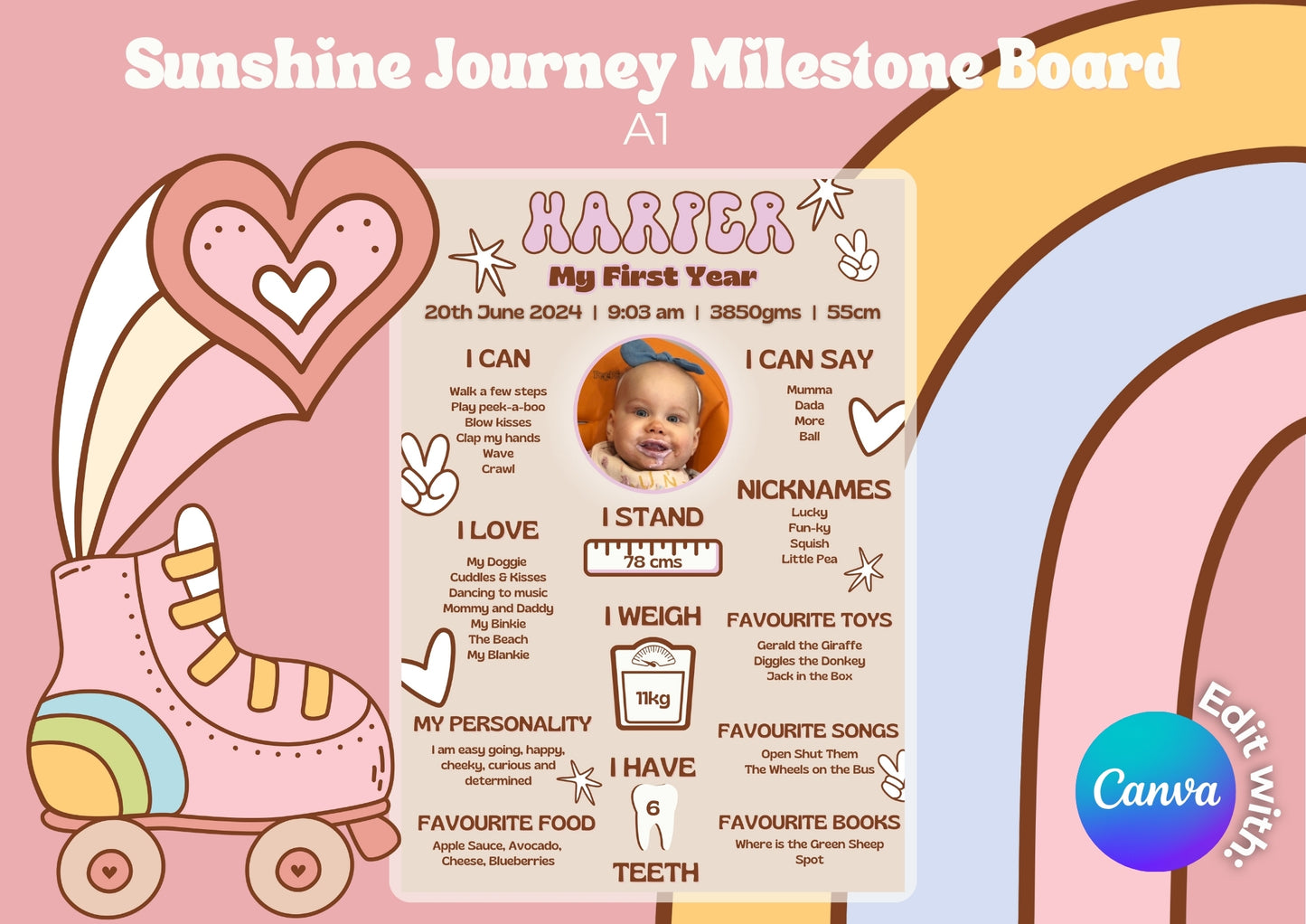 Sunshine Journey Editable Milestone Board - Digital Download