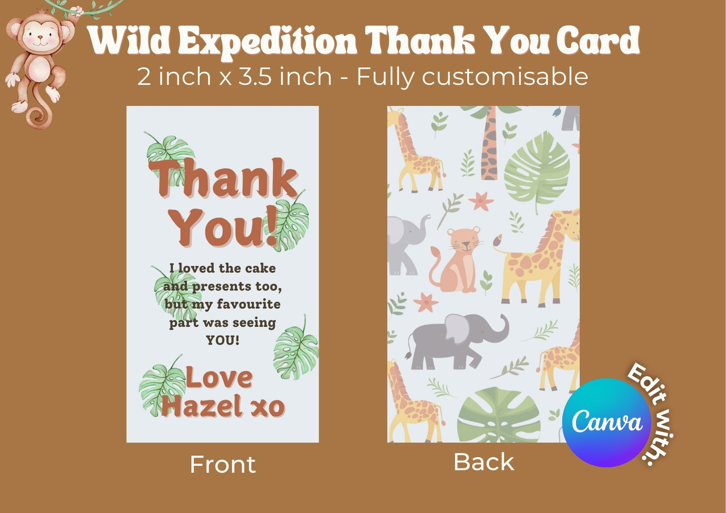 Wild Expedition Editable Thank you Card - Digital Download