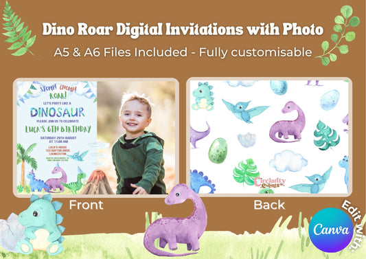 Dino Roar Invitation with Photo - Digital Download