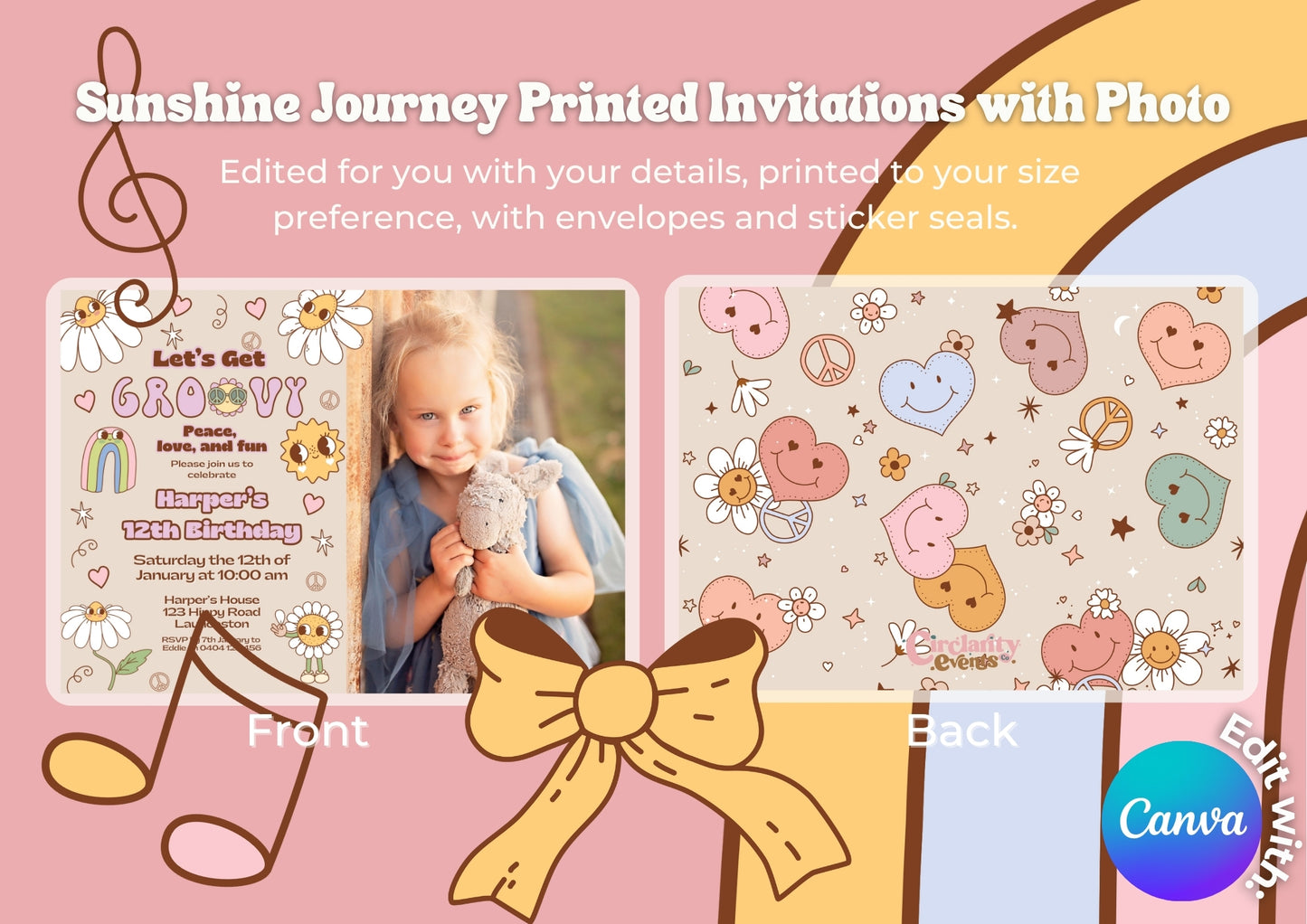 Sunshine Journey Invitation with Photo - Personalised and Printed - Pack of ten