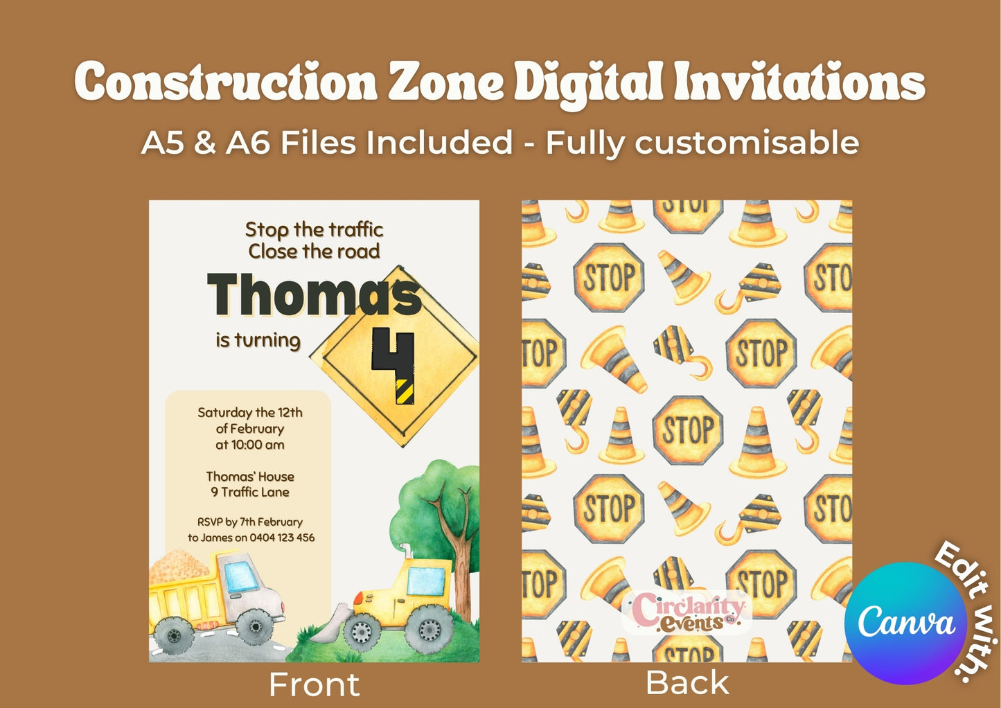 Construction Zone Invitation - Digital Download