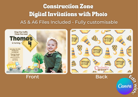 Construction Zone Invitation with Photo - Digital Download