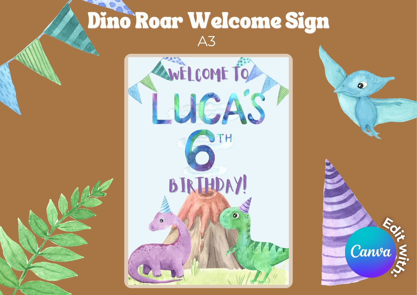 Dino Roar Editable Welcome Sign - Digital Download