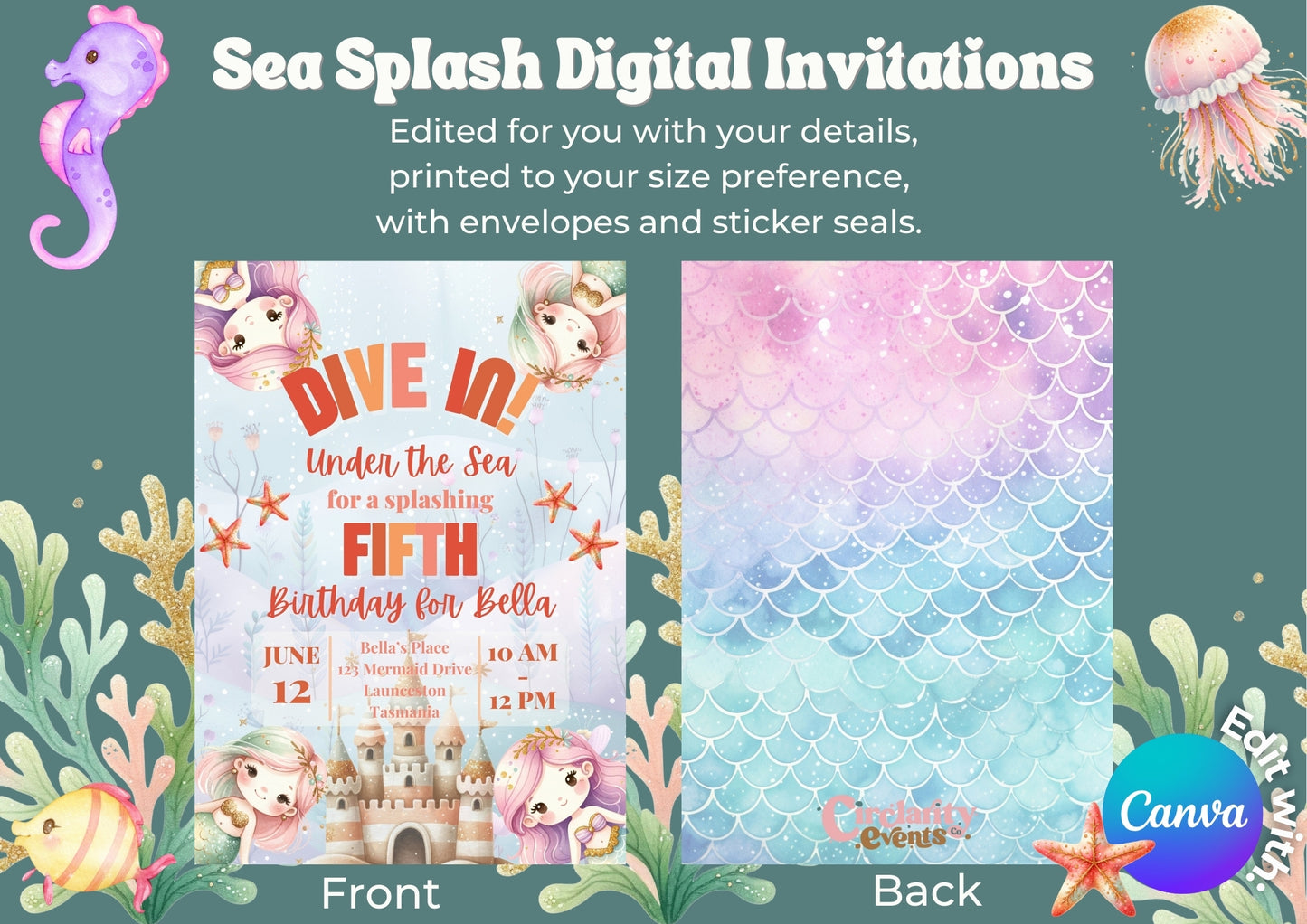 Sea Splash Invitation - Personalised and Printed - Pack of ten