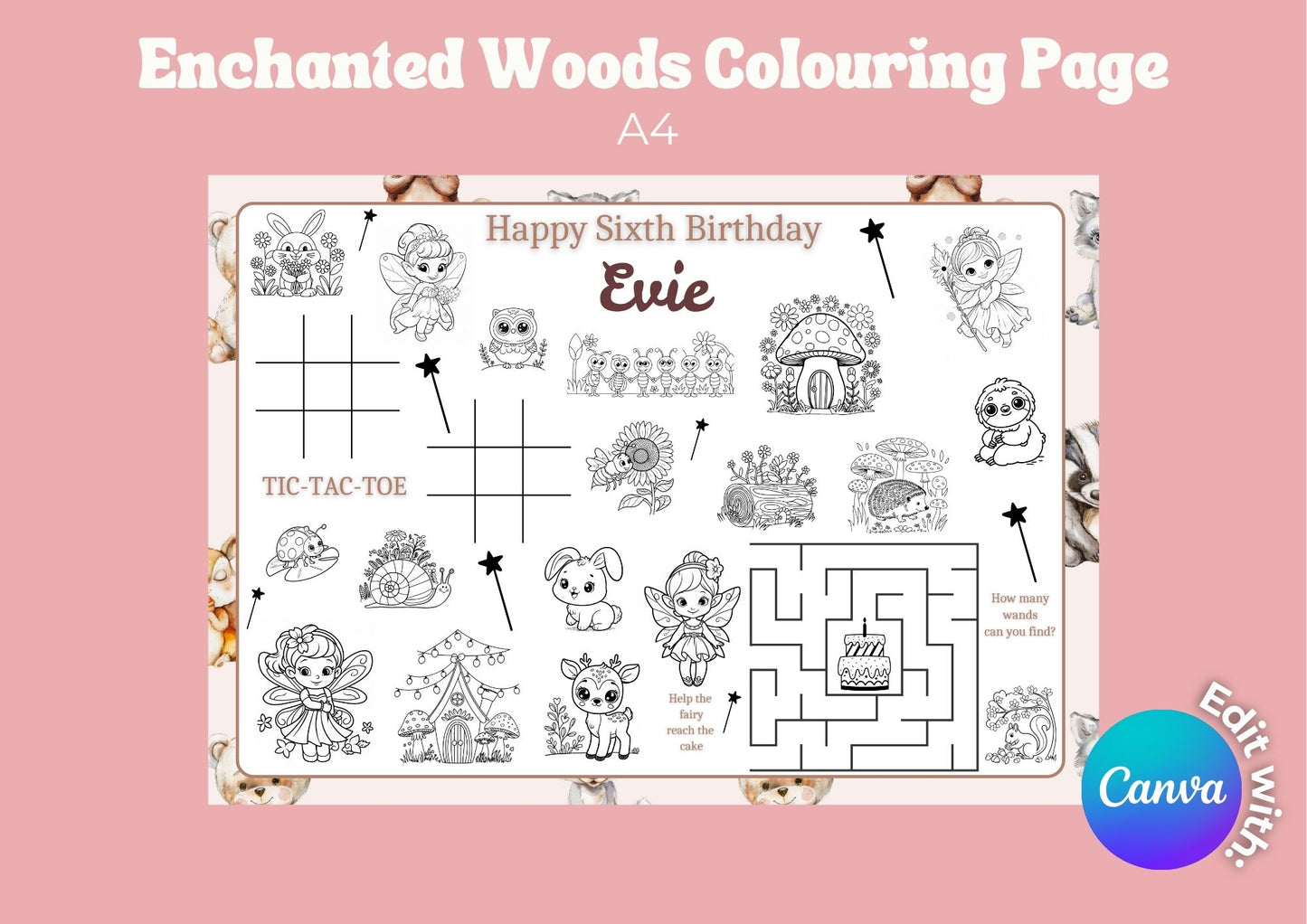 Enchanted Woods Editable Colouring Pages - Digital Download