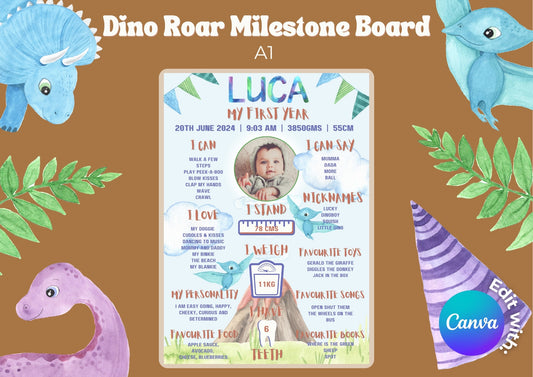 Dino Roar Editable Milestone Board - Digital Download