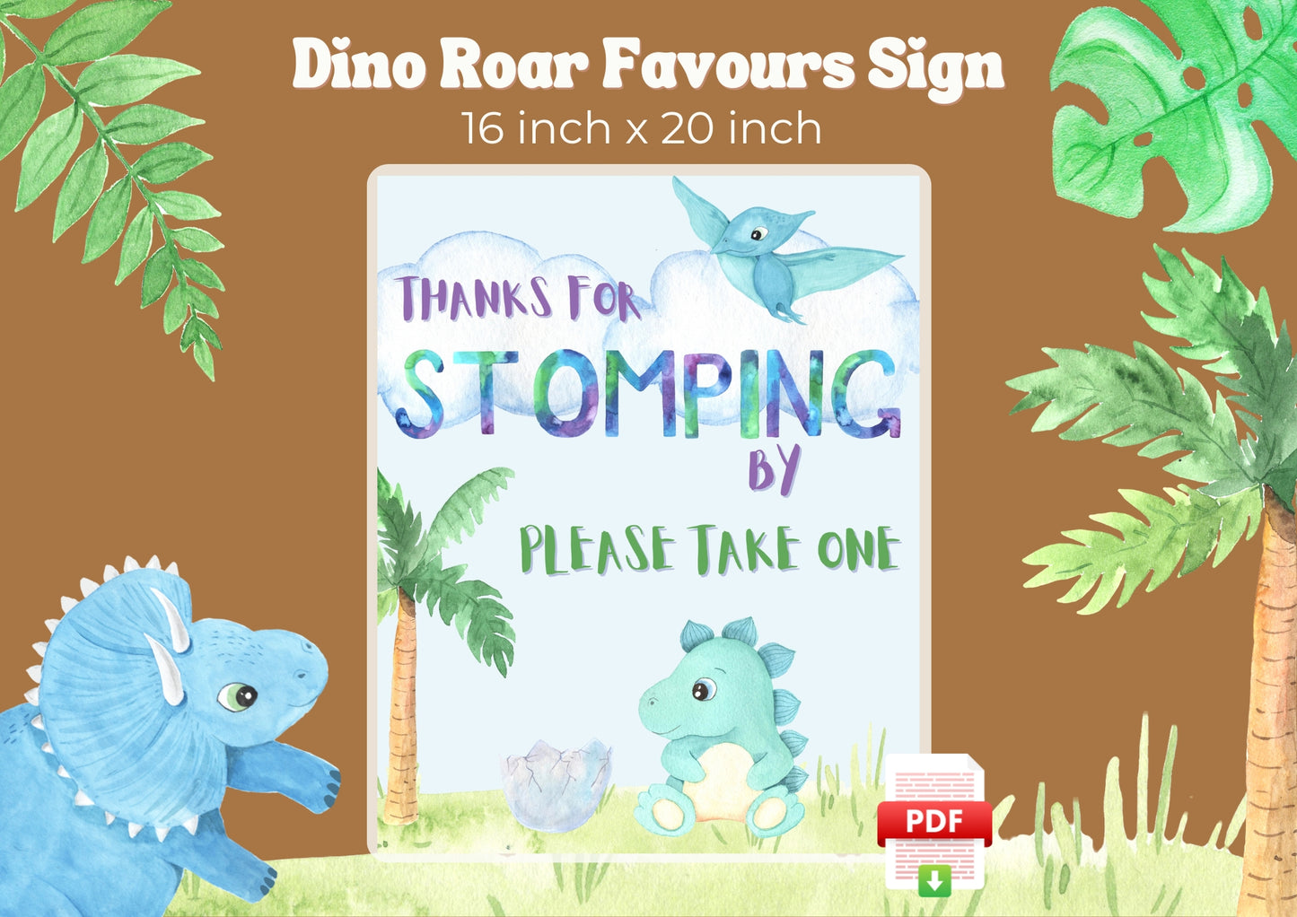 Dino Roar - Favours Sign - Digital Download