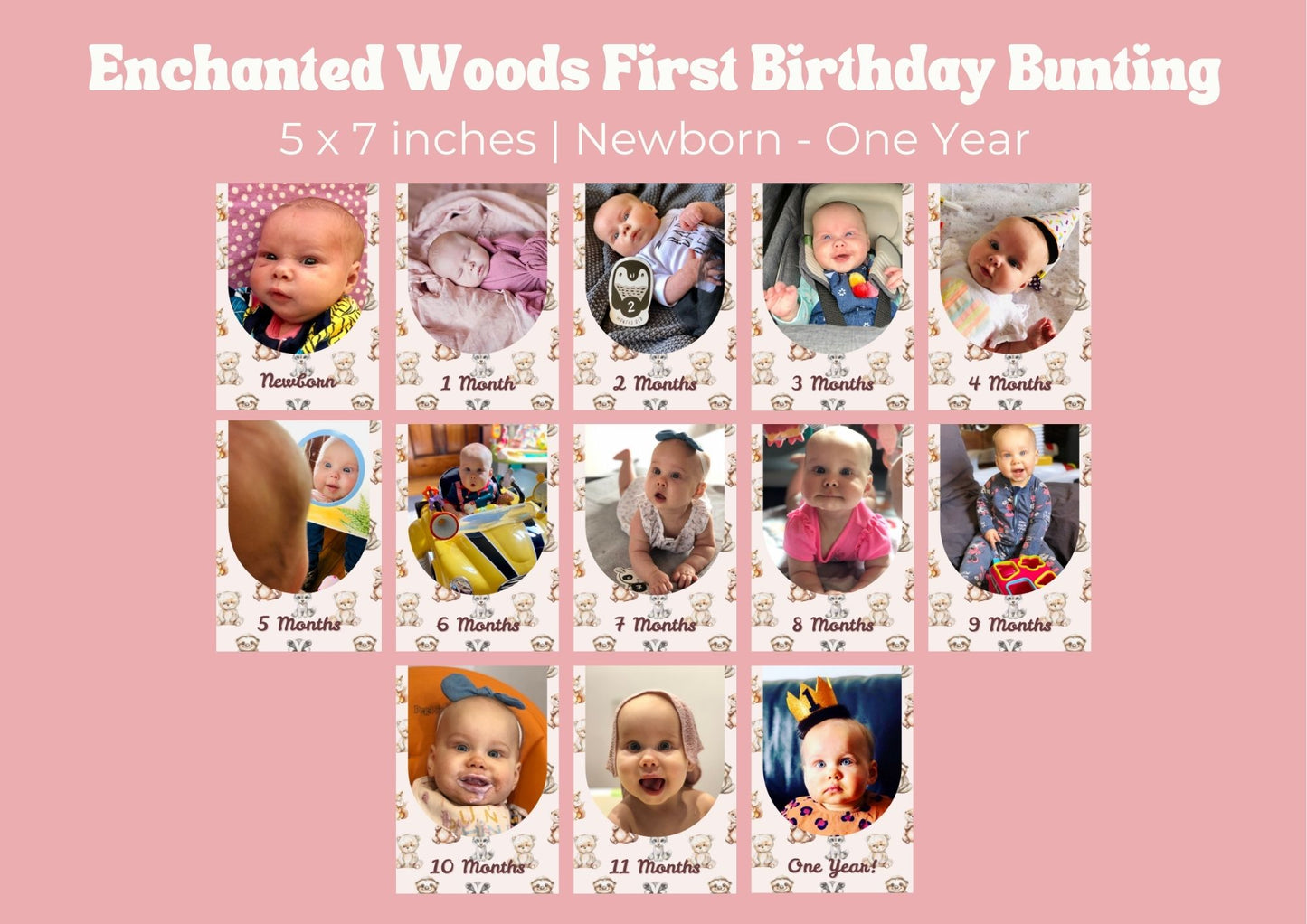 Enchanted Woods Editable First Birthday Photo Bunting - Digital Download