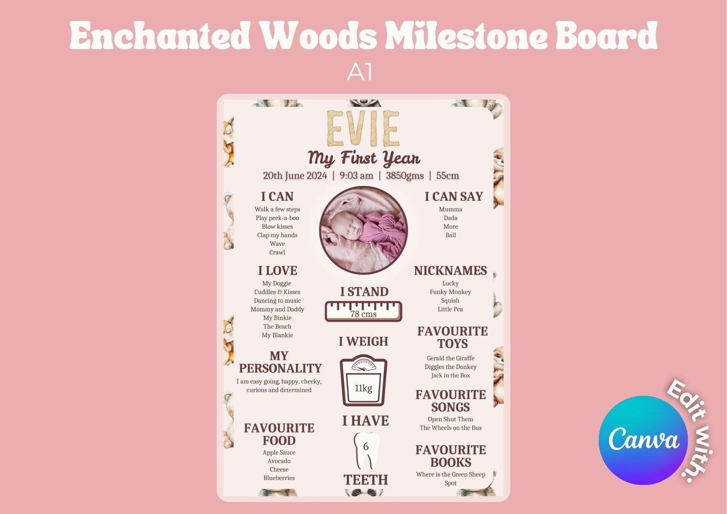 Enchanted Woods Editable Milestone Board - Digital Download