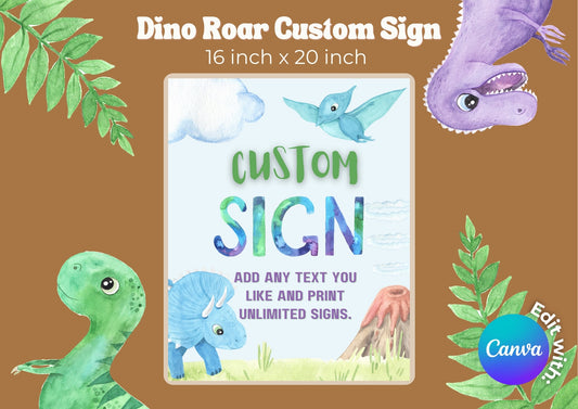 Dino Roar Editable Custom Sign - Digital Download