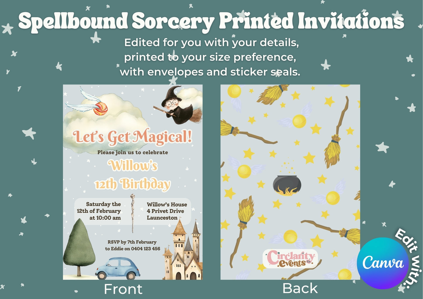 Spellbound Sorcery Invitation - Personalised and Printed - Pack of Ten