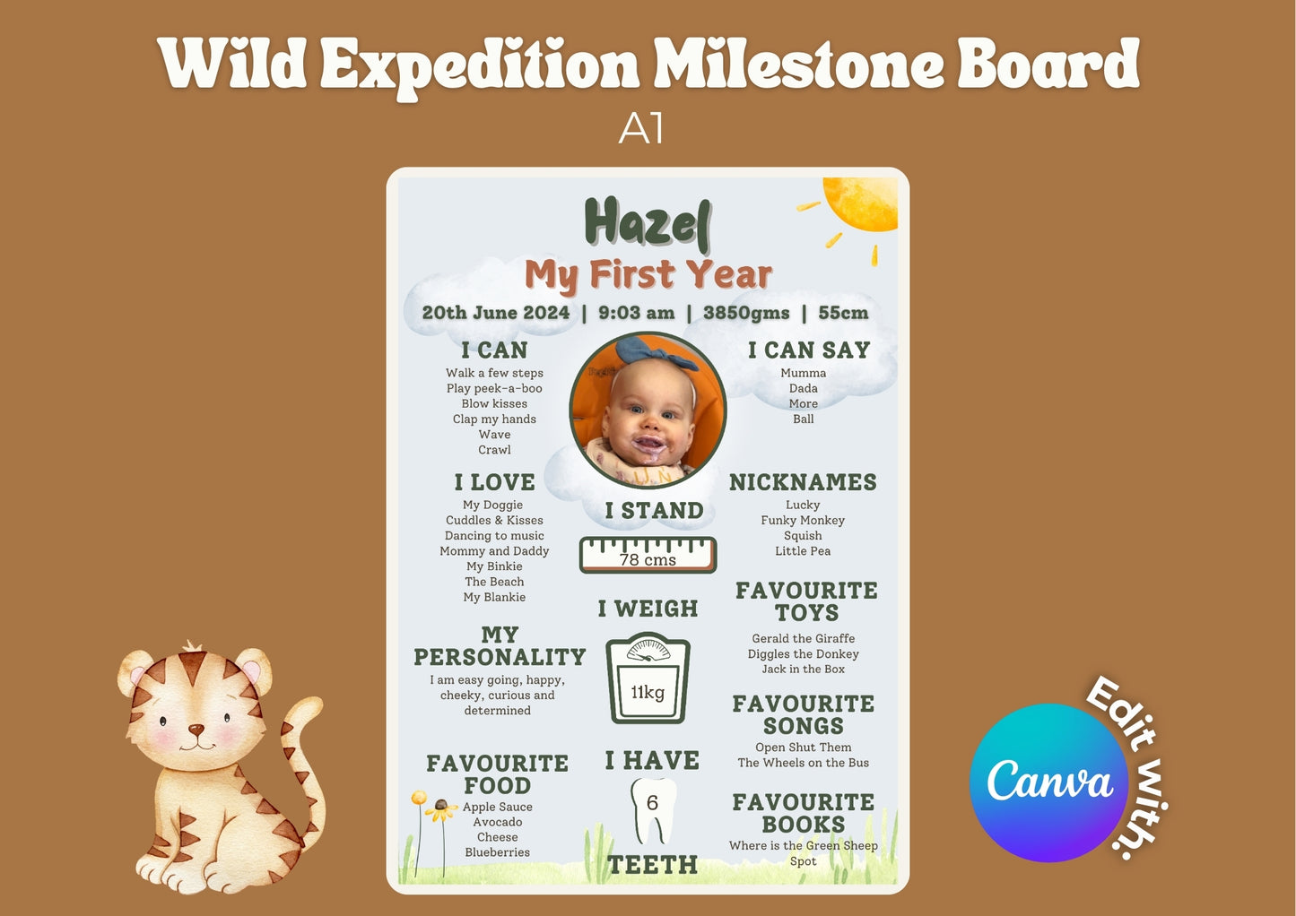 Wild Expedition Editable Milestone Board - Digital Download