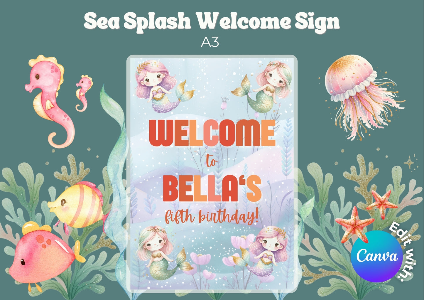 Sea Splash Editable Welcome Sign - Digital Download