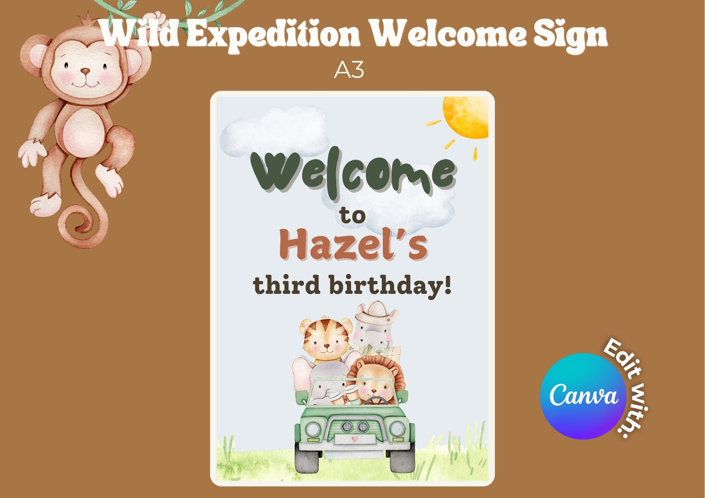 Wild Expedition Editable Welcome Sign - Digital Download