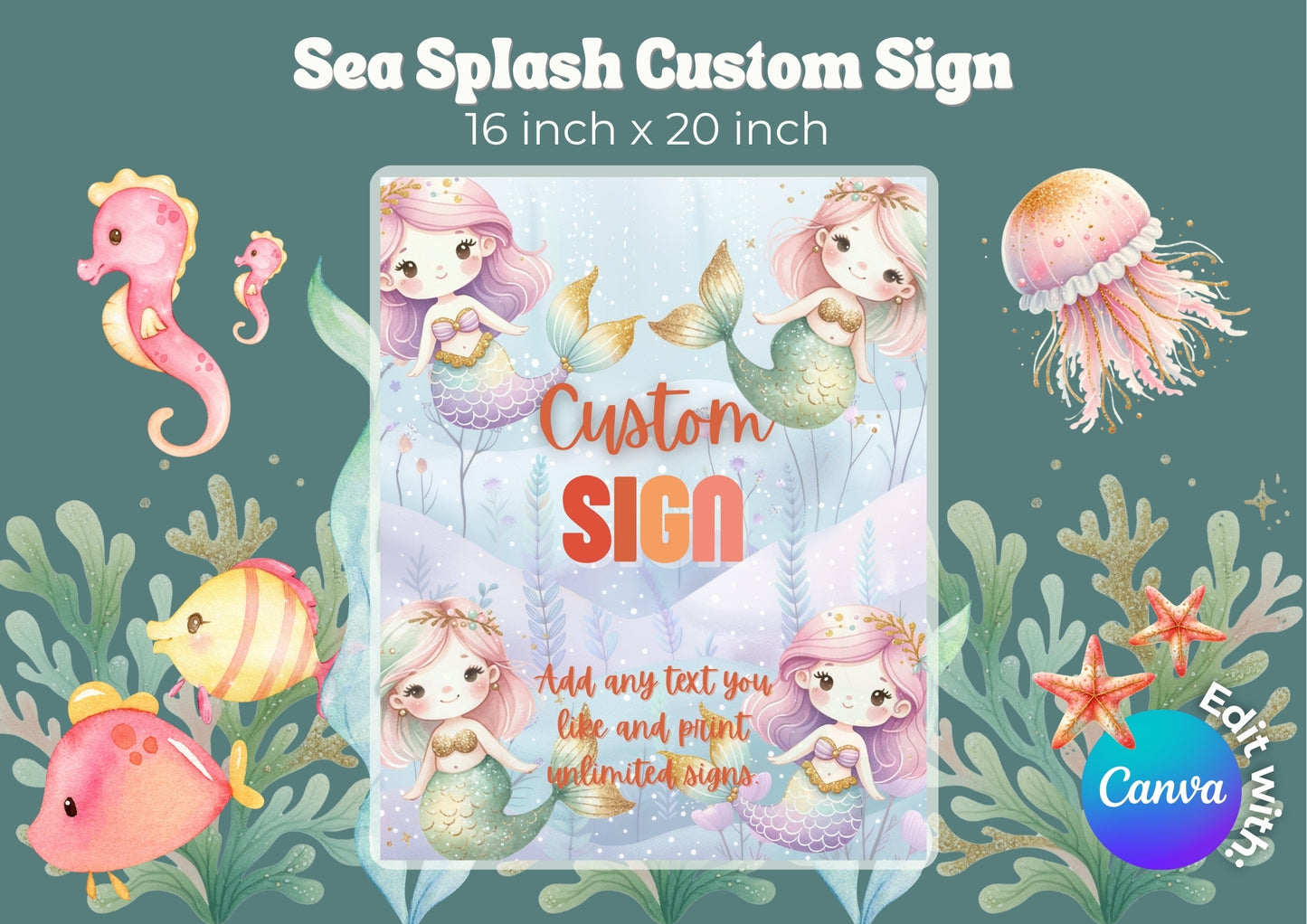 Sea Splash Editable Custom Sign - Digital Download