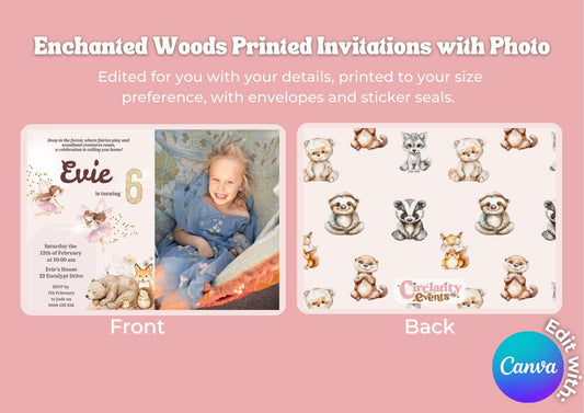 Enchanted Woods Invitation with Photo - Personalised and Printed - Pack of ten