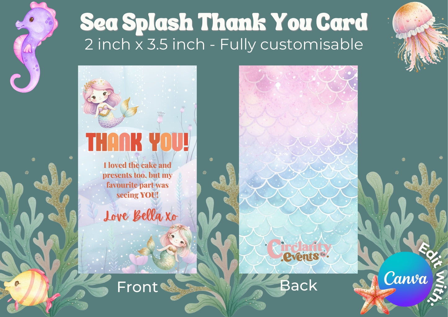 Sea Splash Editable Thank you Card - Digital Download