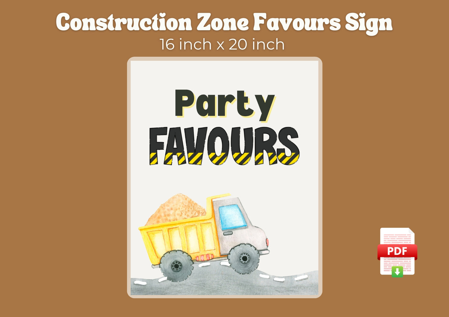 Construction Zone - Favours Sign - Digital Download