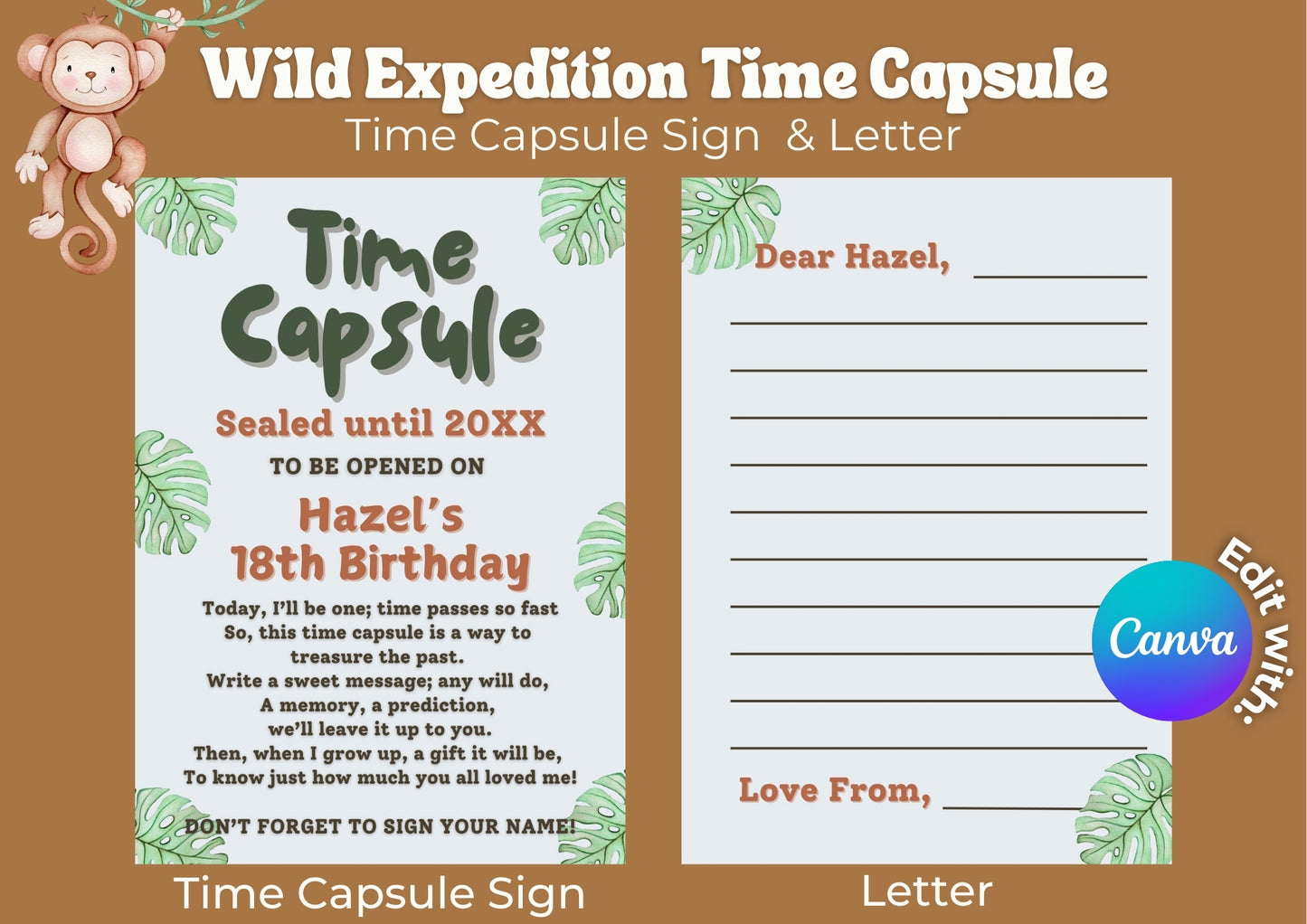 Wild Expedition Editable Time Capsule - Digital Download