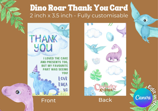 Dino Roar Editable Thank you Card - Digital Download