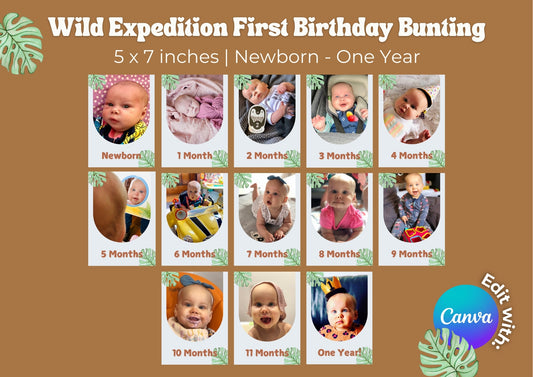 Wild Expedition Editable First Birthday Photo Bunting - Digital Download