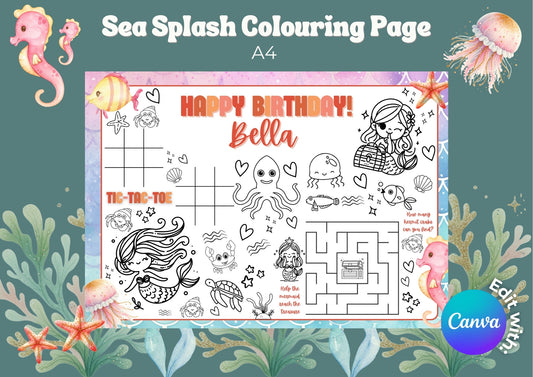 Sea Splash Editable Colouring Pages - Digital Download