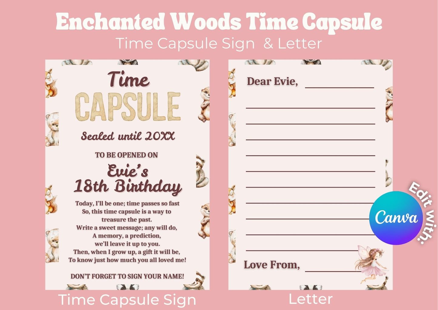 Enchanted Woods Editable Time Capsule - Digital Download