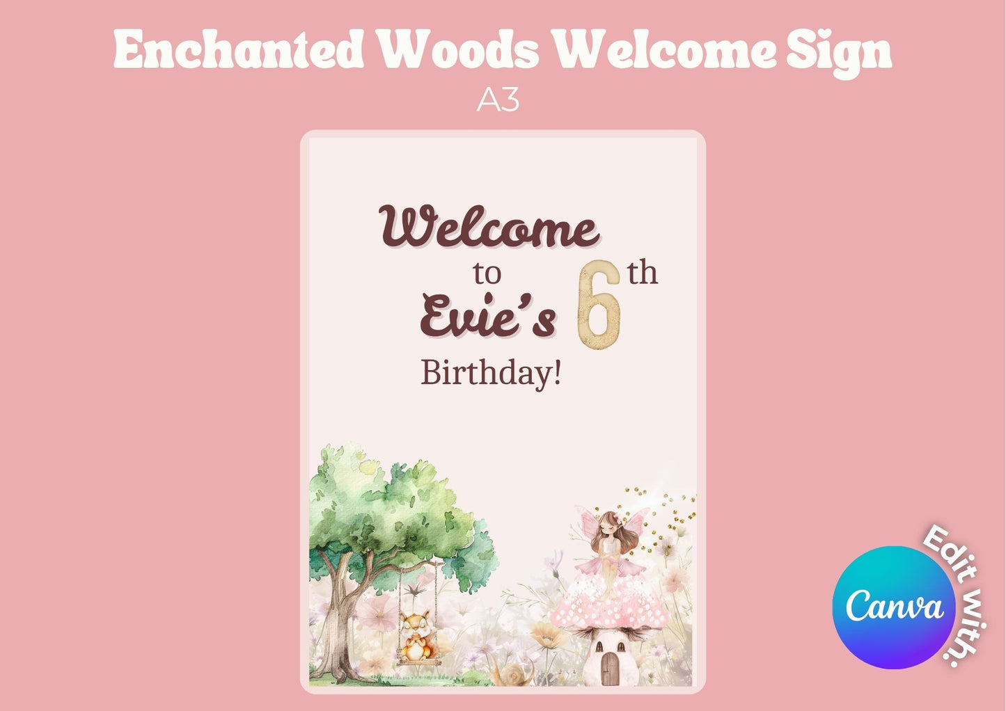 Enchanted Woods Editable Welcome Sign - Digital Download