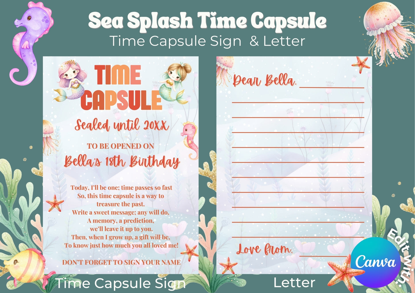 Sea Splash Editable Time Capsule - Digital Download