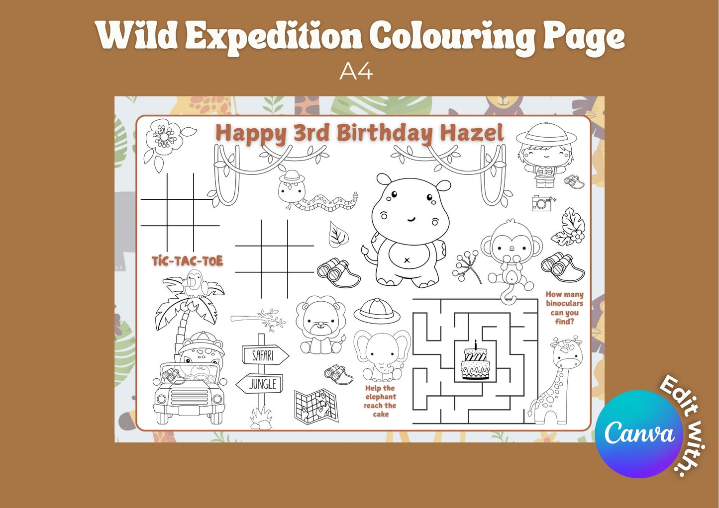 Wild Expedition Editable Colouring Pages - Digital Download