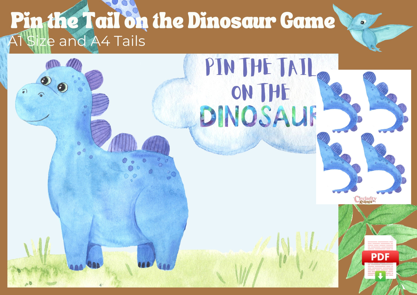 Dino Roar - Pin the Tail on the Dinosaur - Digital Download