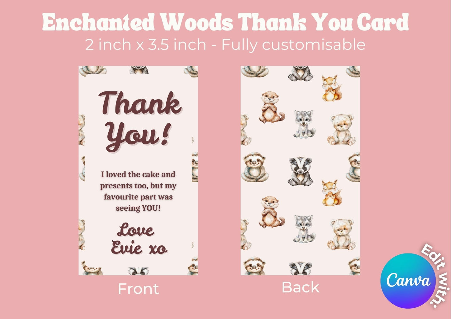 Enchanted Woods Editable Thank you Card - Digital Download