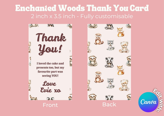 Enchanted Woods Editable Thank you Card - Digital Download