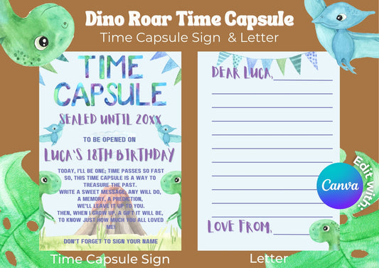 Dino Roar Editable Time Capsule - Digital Download