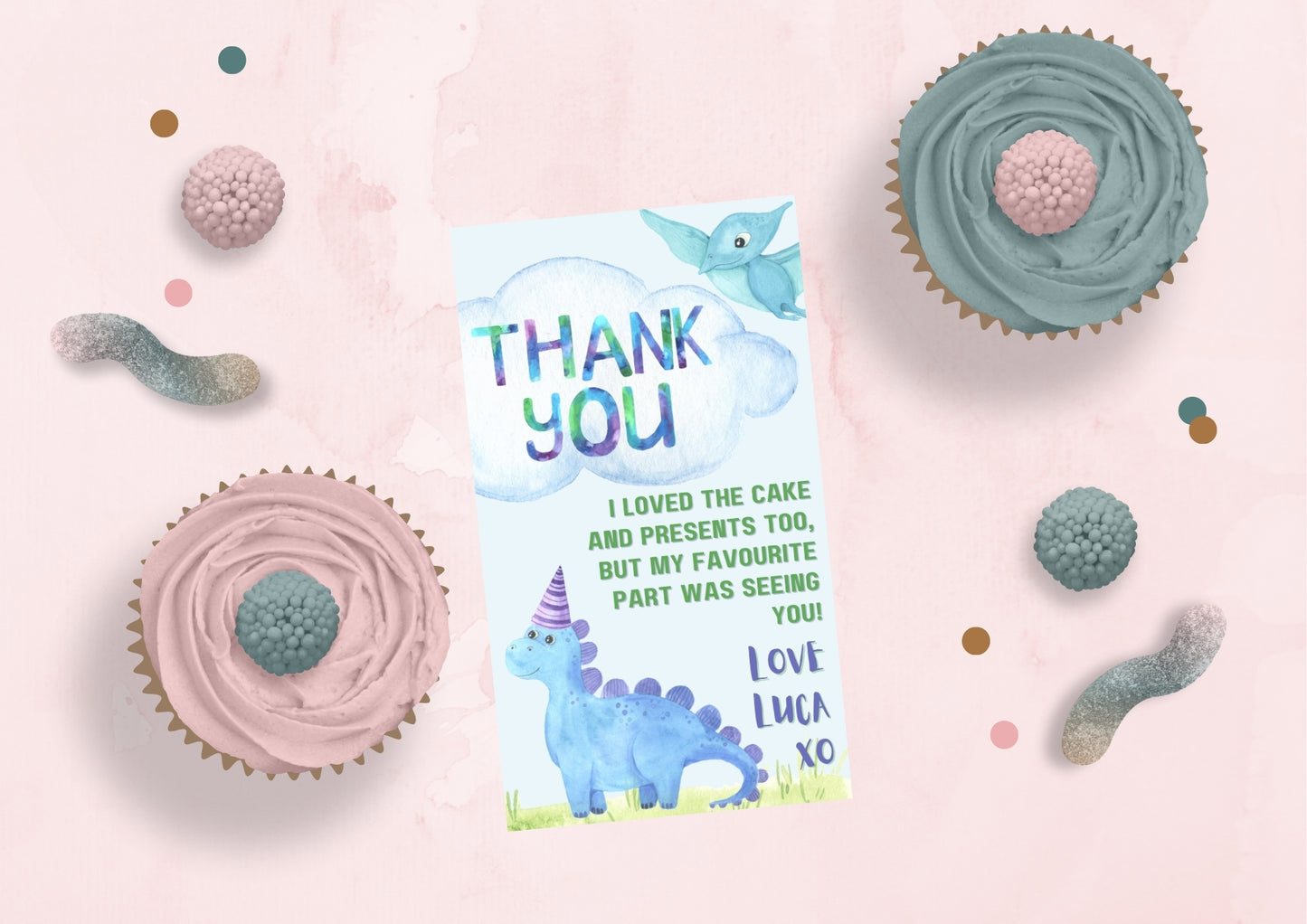 Dino Roar Editable Thank you Card - Digital Download