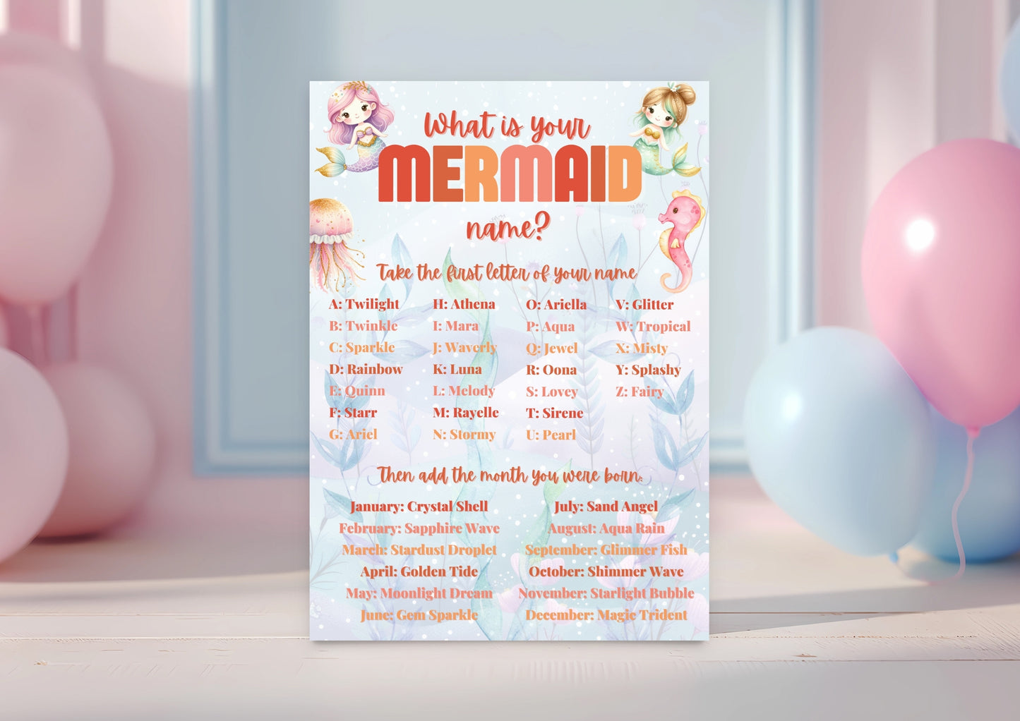 Sea Splash - What is your Mermaid Name? - Digital Download