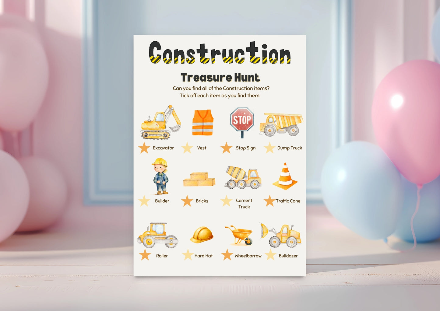 Construction Zone Treasure Hunt - Digital Download