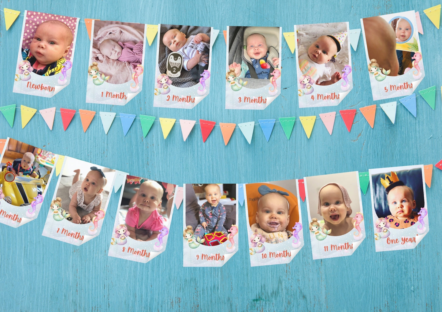 Sea Splash First Birthday Photo Bunting - Personalised and Printed