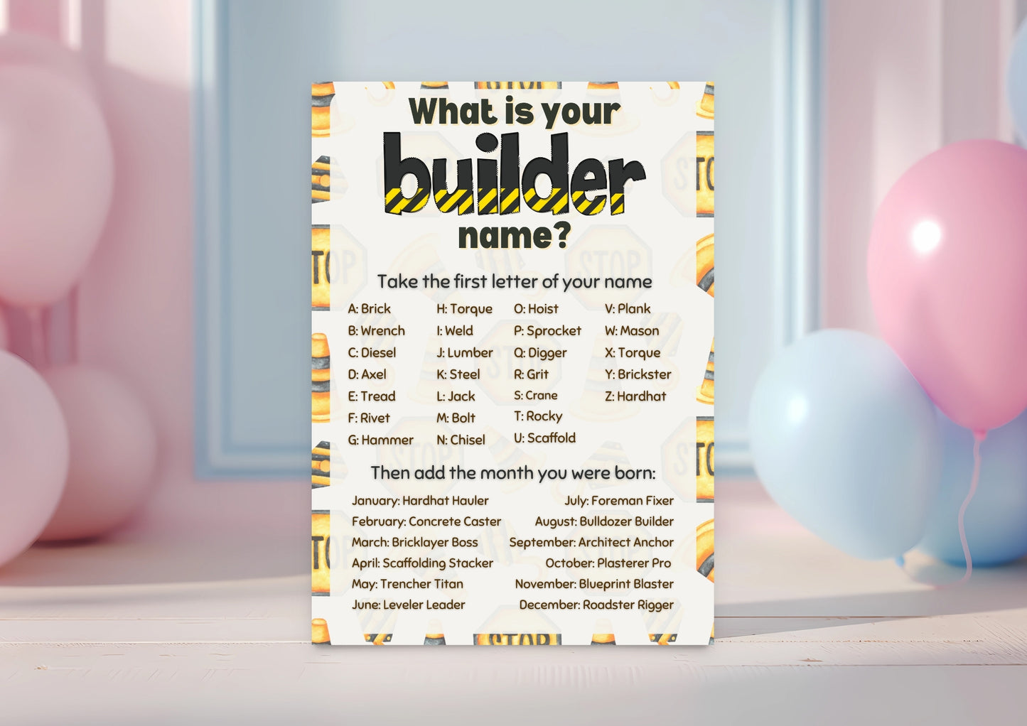 Construction Zone - What is your Builder Name? - Digital Download