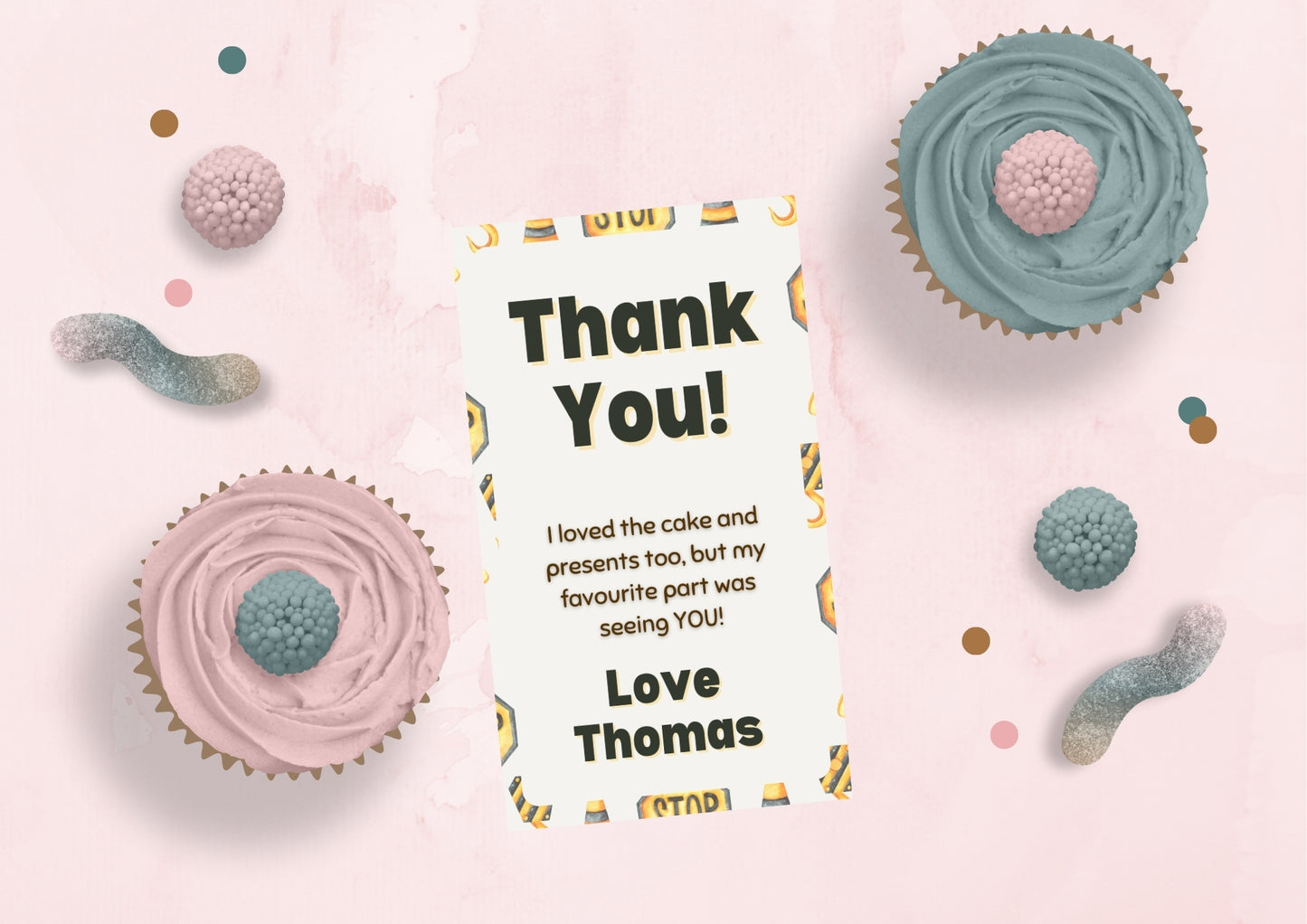 Construction Zone Editable Thank you Card - Digital Download