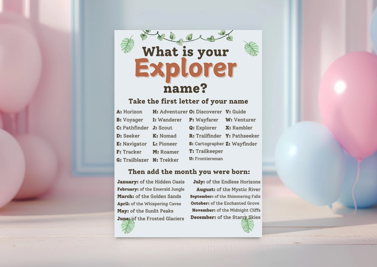 Wild Expedition - What is your Explorer Name? - Digital Download