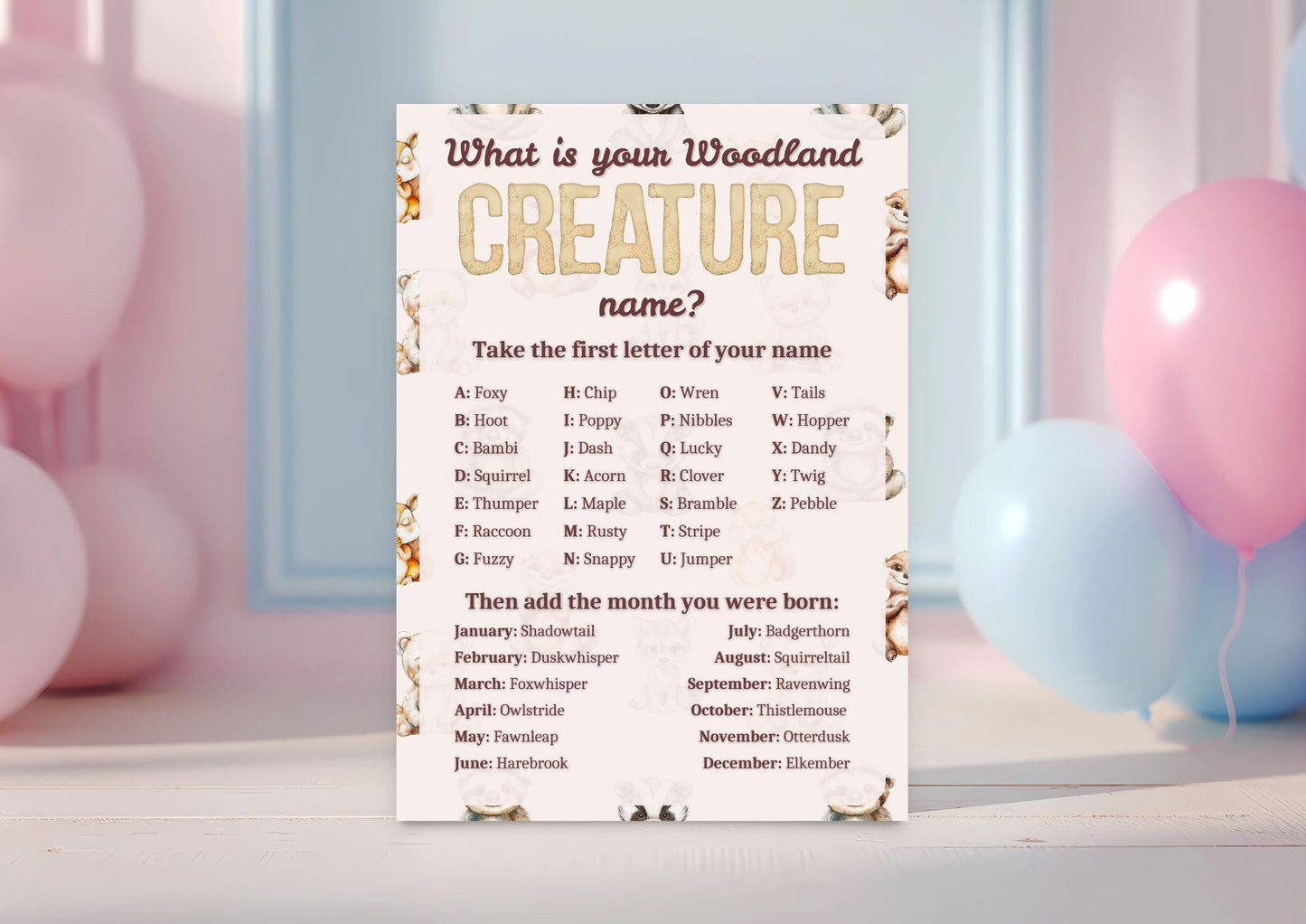 Enchanted Woods - What is your Woodland Creature Name? - Digital Download