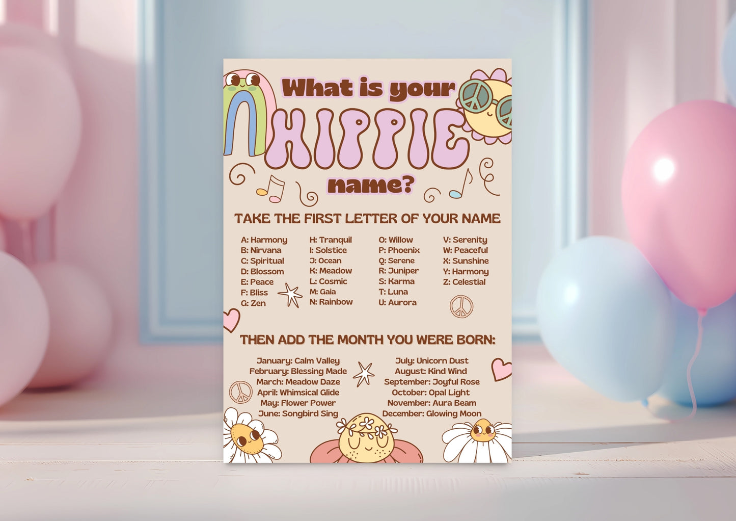 Sunshine Journey - What is your Hippy Name? - Digital Download