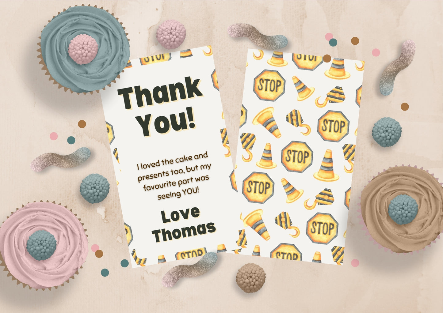 Construction Zone Editable Thank you Card - Digital Download