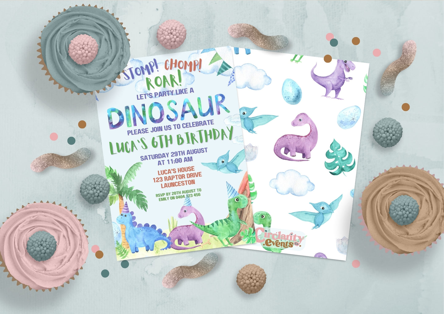 Dino Roar Invitations - Personalised and Printed - Pack of ten