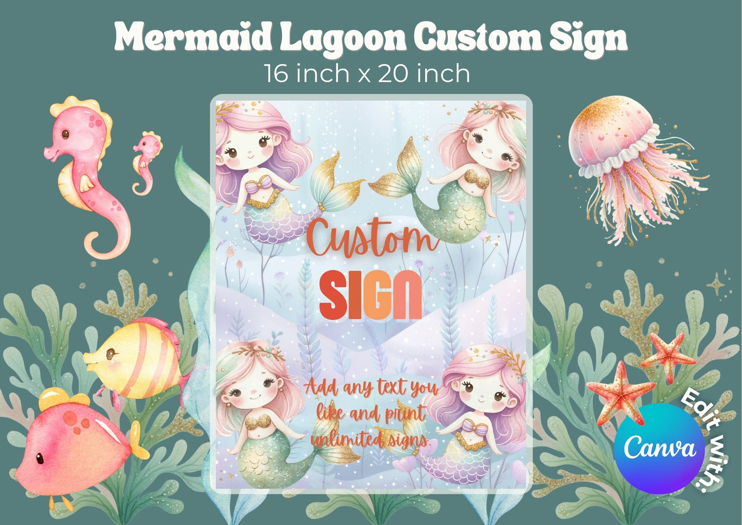 Mermaid Lagoon - Editable Custom Sign - Digital Download