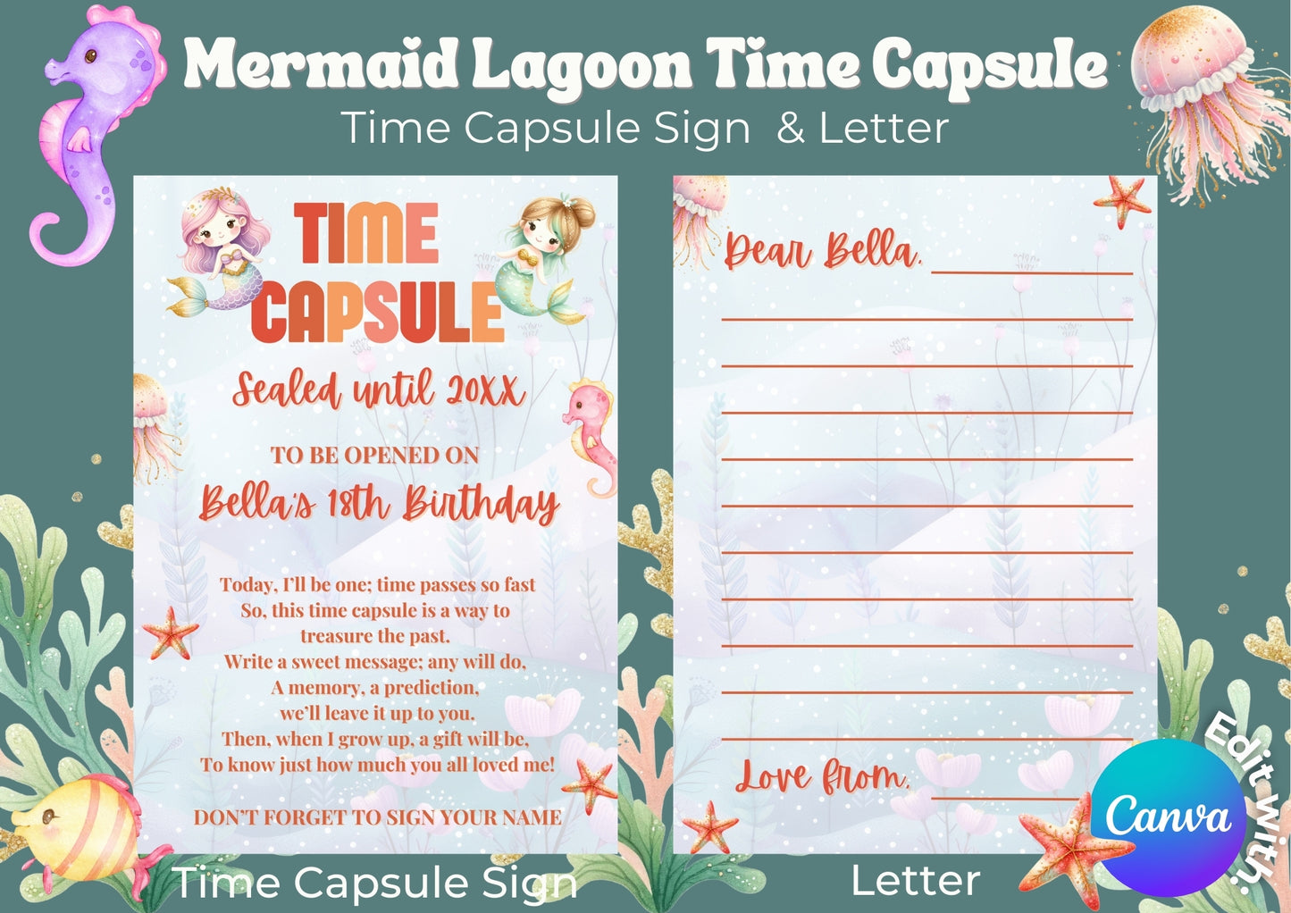 Mermaid Lagoon - Editable Time Capsule - Digital Download