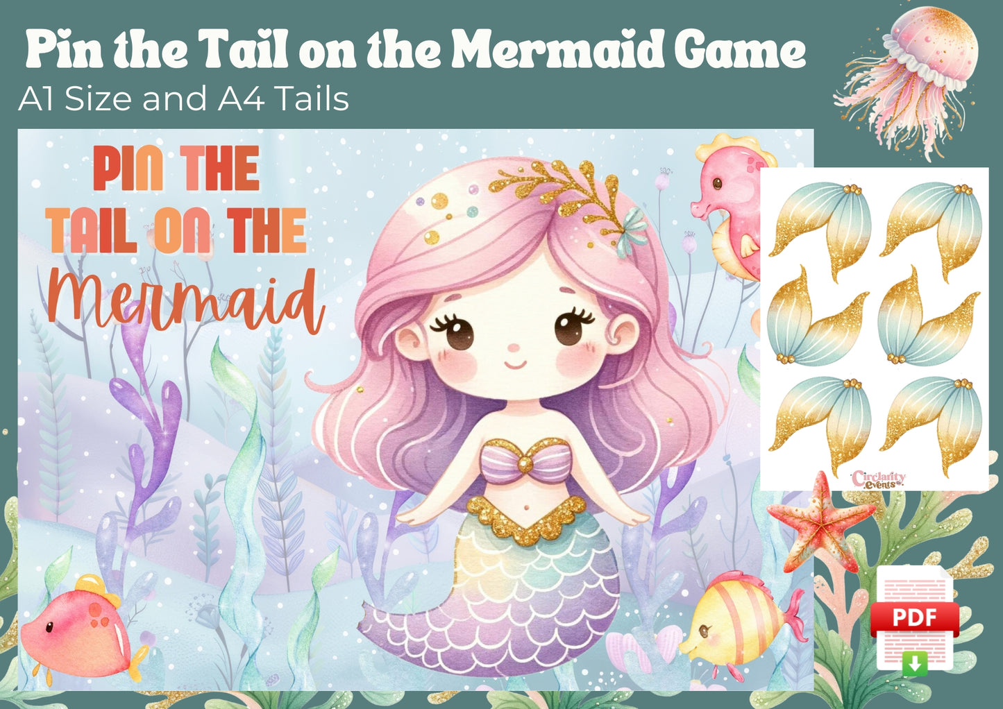 Sea Splash - Pin the Tail on the Mermaid - Digital Download