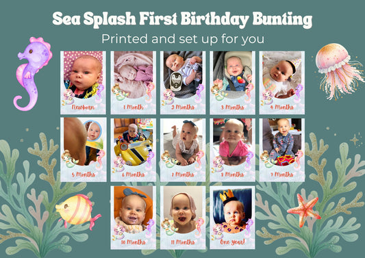 Sea Splash First Birthday Photo Bunting - Personalised and Printed